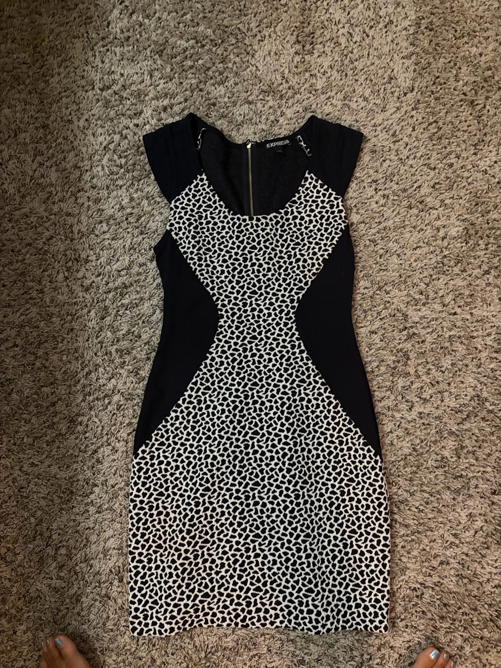 Express Black and White Patterned Sheath Midi Dress
